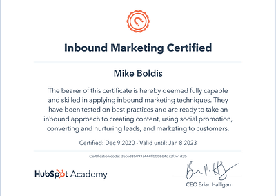 HubSpot Certified Mike Boldis Digital Strategist